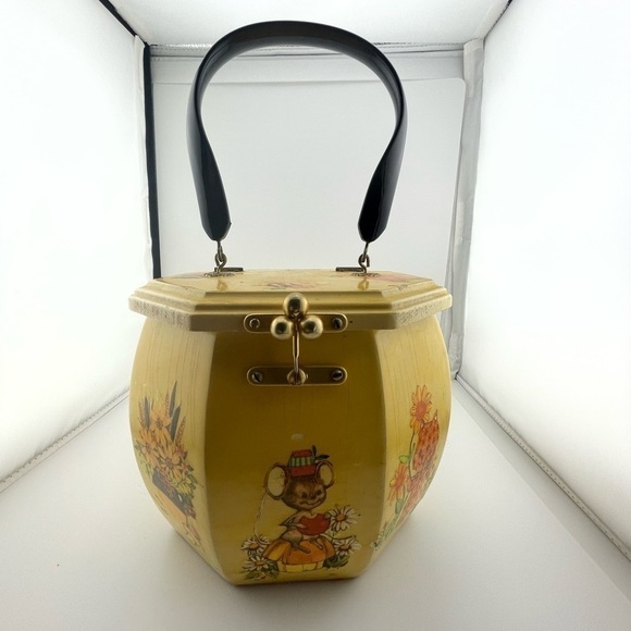 unbranded Handbags - Vintage Holly Hobbie (Type) Lined Basket Purse Handbag, W Bakelite ?Hand…